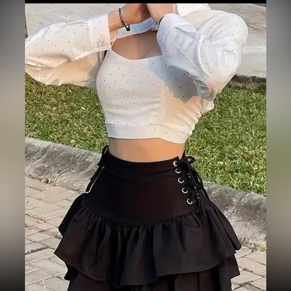 Black Drawstring Layered Ruffle Skirt - Picture 3 of 7